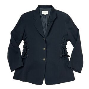 Vintage Emanuel Ungaro Black Side Lace Up Corset Blazer Jacket Womens Size 6/40